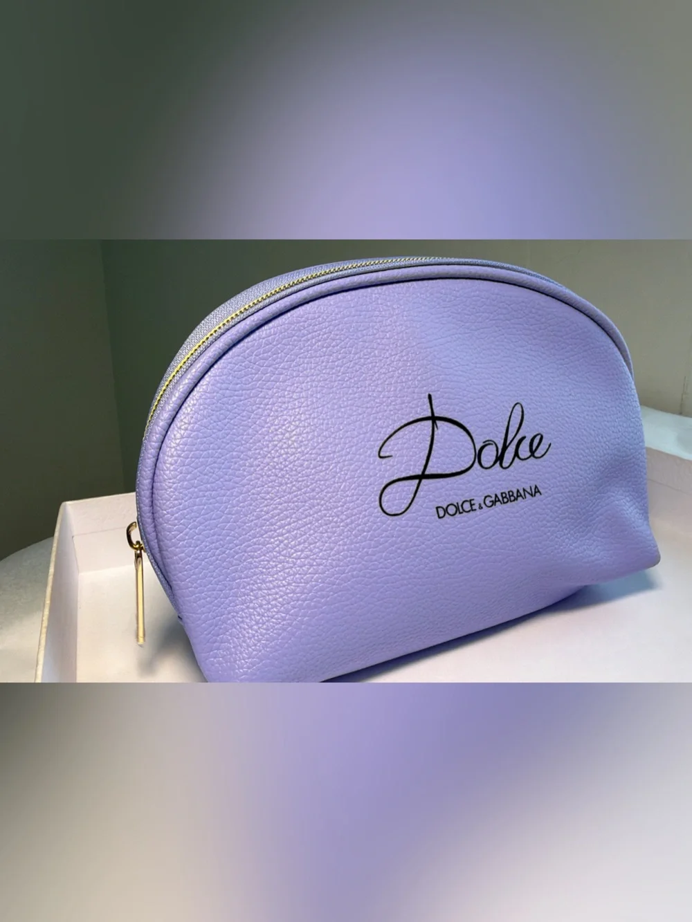 New,unused Dolce & Gabbana beauty Lilac Curved Cosmetic Pouch with Gold Zipper
